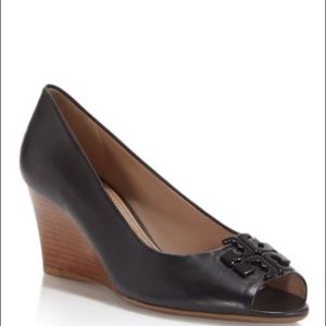Tory Burch Lowell Peep Toe Wedge Pump in Navy